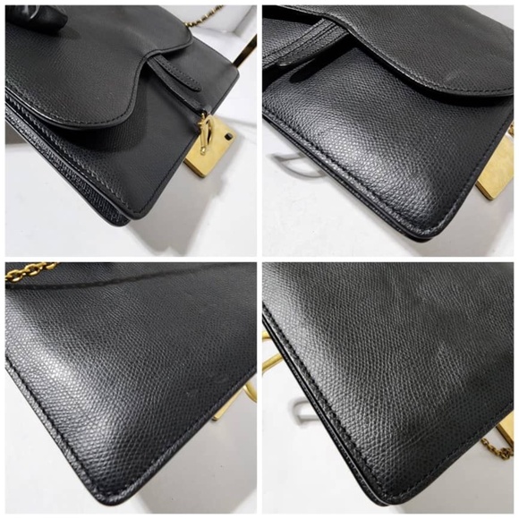 Authentic CHRISTIAN DIOR Grained Calfskin Wallet on Chain Black - Picture 11 of 12